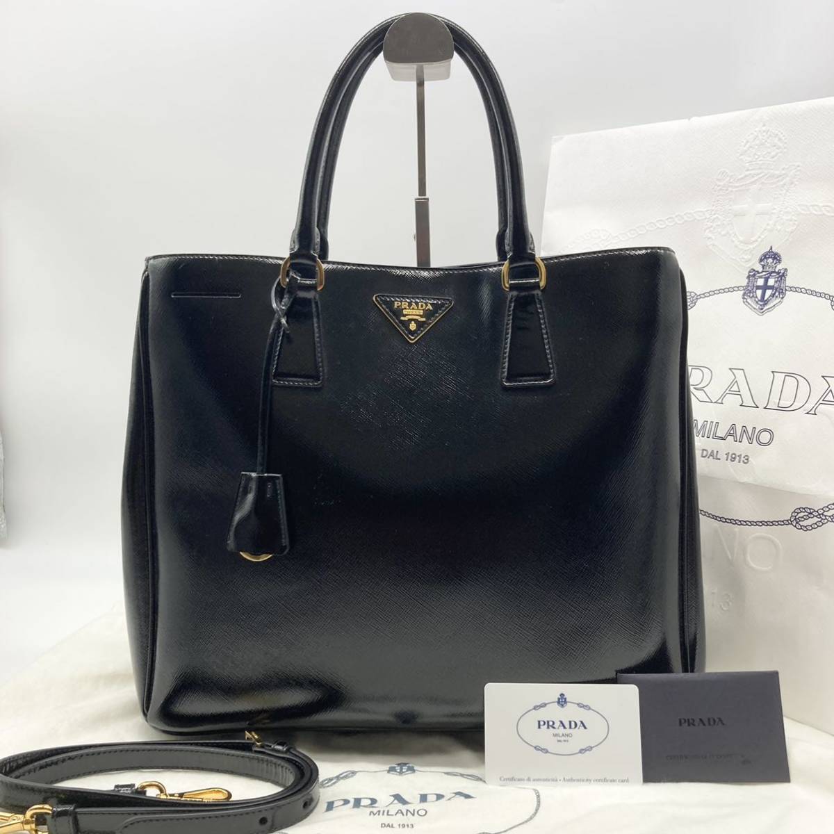1円 【美品】 PRADA プラダ 2way ガレリア トートバッグ パテント 