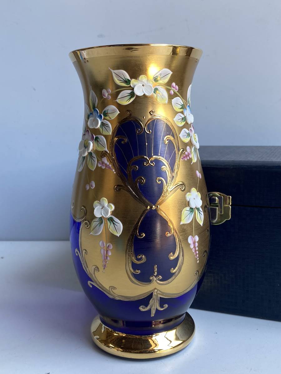ベネチアングラス gold BOHEMIA 花瓶 花器 金彩 ボヘミアングラス 花瓶