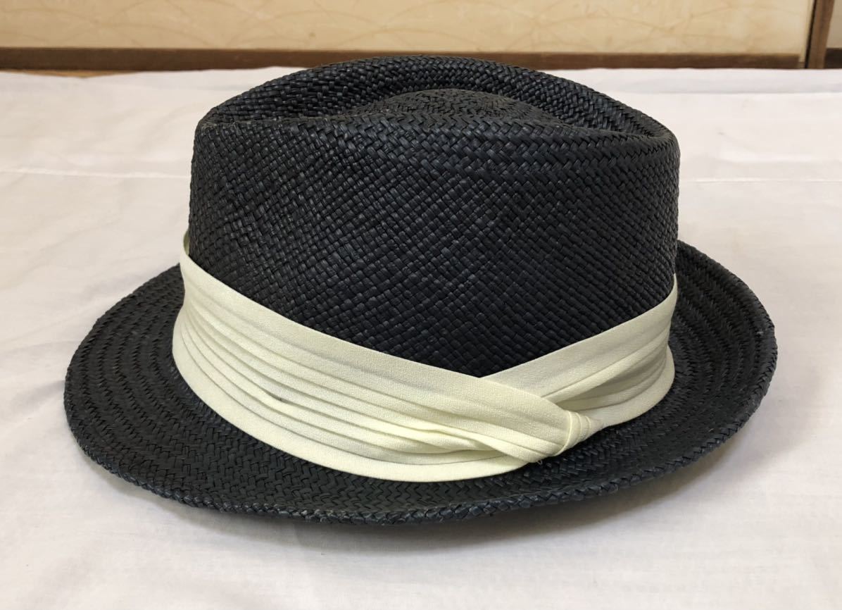 【新品】GIORGIO ARMANI ストローハット ブラック GIORGIO ARMANI ジョルジオ・アルマーニ ストローハット 麦わら帽子 黒