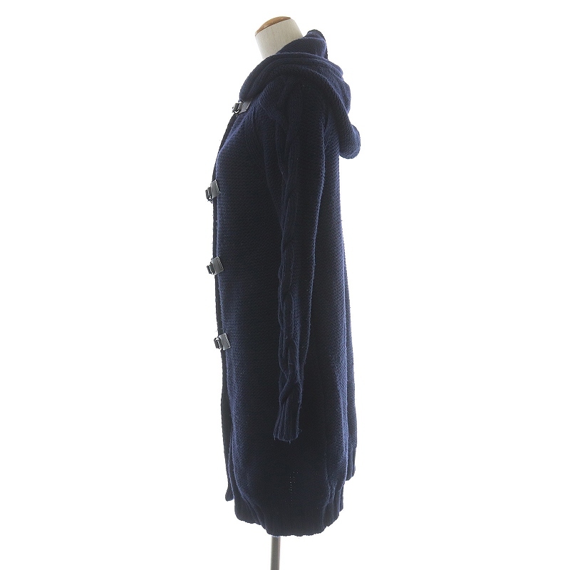 マックスマーラステュディオ Max Mara Studio ダッフルコート ニット ロング丈 フード ウール混 カシミヤ混 S 紺 ネイビー