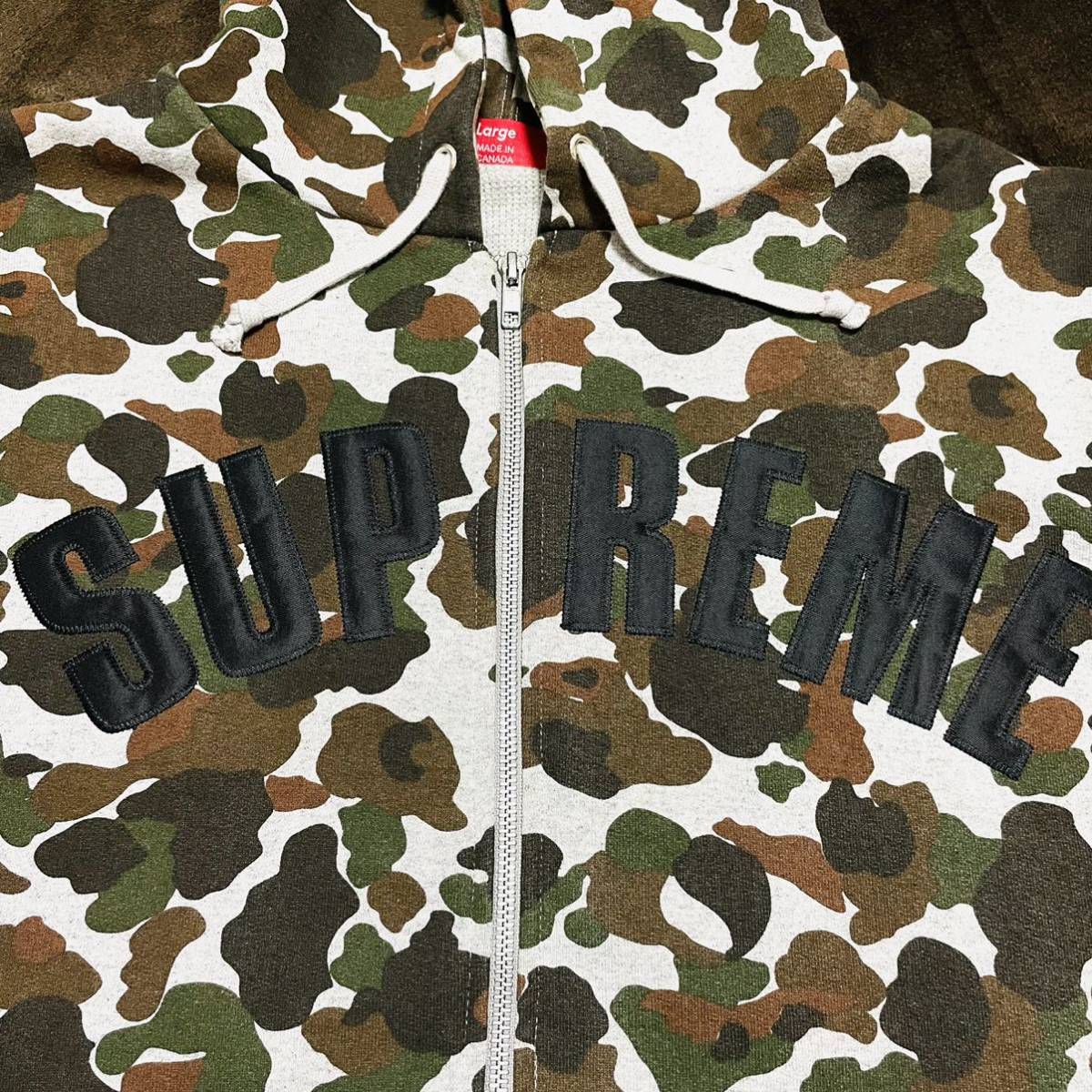 Supreme Arc Logo Thermal Zip Up Hooded Sweatshirt Camo Black L 