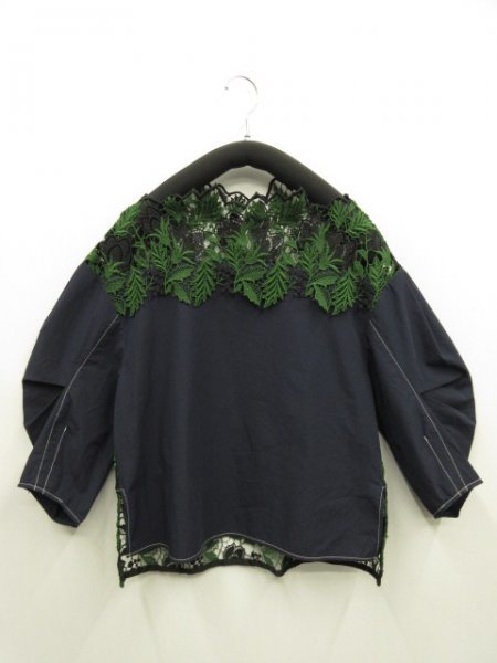 マーレンダム MARLENEDAM マーレン・ダム モヘヤ ニット×花柄レース size42 マーレンダム MARLENEDAM ★ レース 切替 コットン混 プルオーバー ブラウス ★ サイズ38