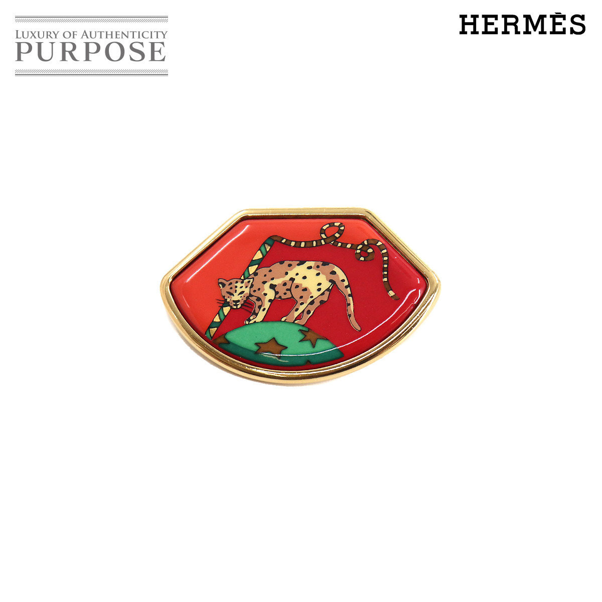 エルメス HERMES エマイユ ブローチ 豹 ツイリー 七宝焼き レッド