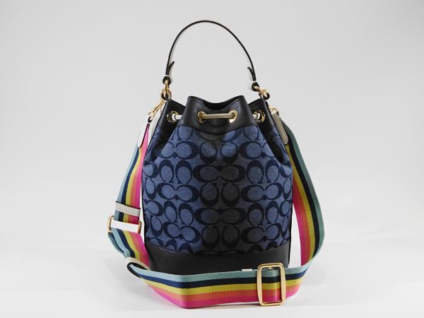新品未使用　コーチCOACH 巾着型デニムブルー 未使用品】COACH コーチ 2way シグネチャー 巾着 ショルダーバッグ