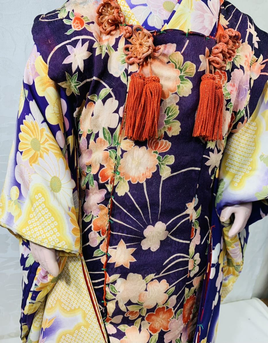 78㎝ 大型市松人形 ビスクドール 古布金紗着物スタンド付き 大きな