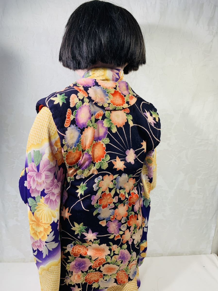 78㎝ 大型市松人形 ビスクドール 古布金紗着物スタンド付き 大きな