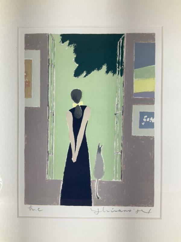 平野琳人　リトグラフ　作者鉛筆サイン入　額付き　人物画　風景画　25.11.20 絵画アート 平野 琳 人 海の絵画をシルクスクリーンの版画で制作した