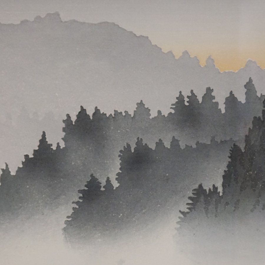 真作】宮本 秋風 山霧 木版画