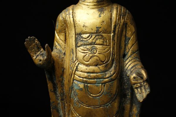 LIG】時代朝鮮仏教美術 銅製鍍金 阿弥陀如来像 29㎝ 金銅仏 高麗 新羅