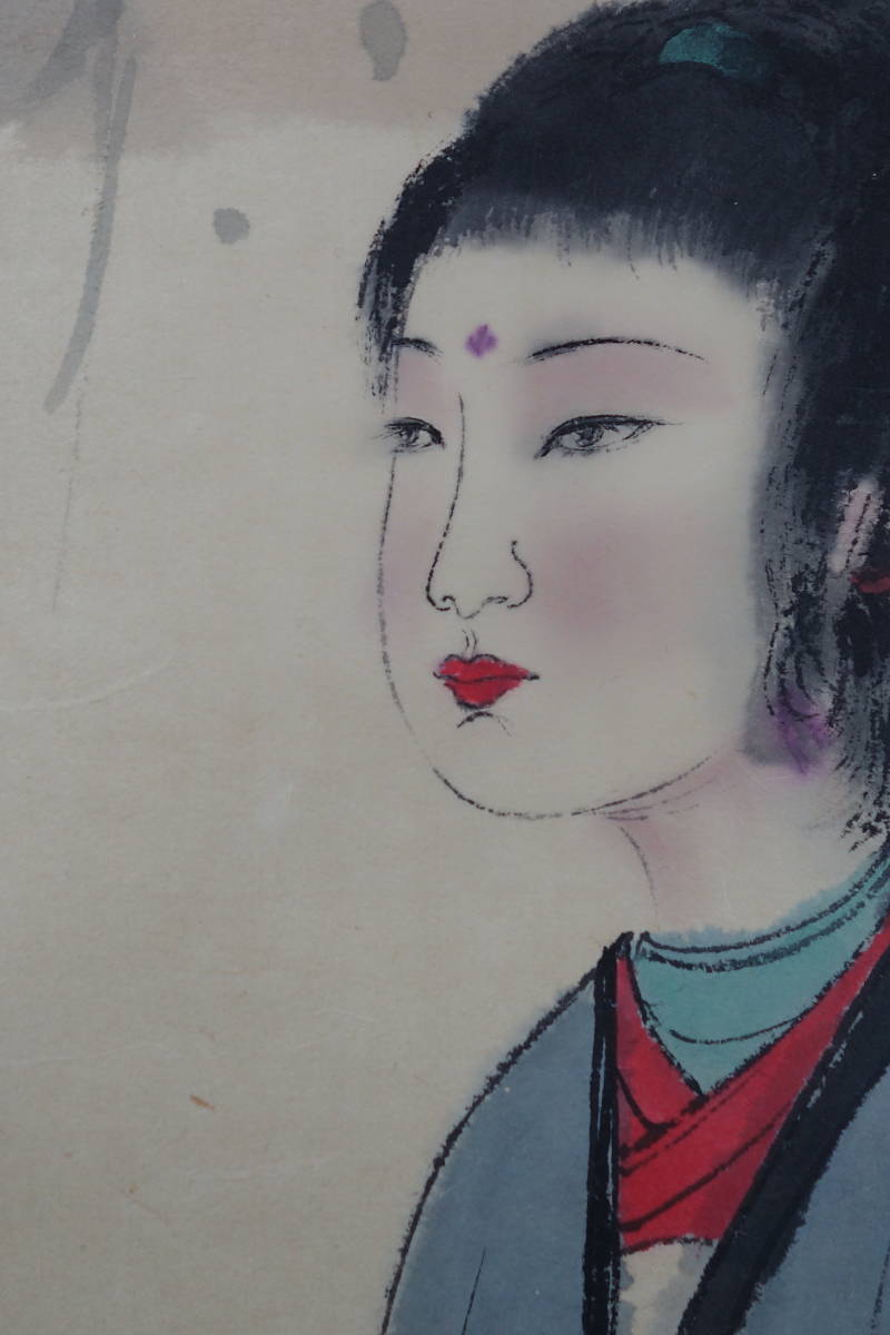 掛軸】 〈傅抱石〉『仕女図』 〔紙本肉筆）/ 中国画 人物図 山水図