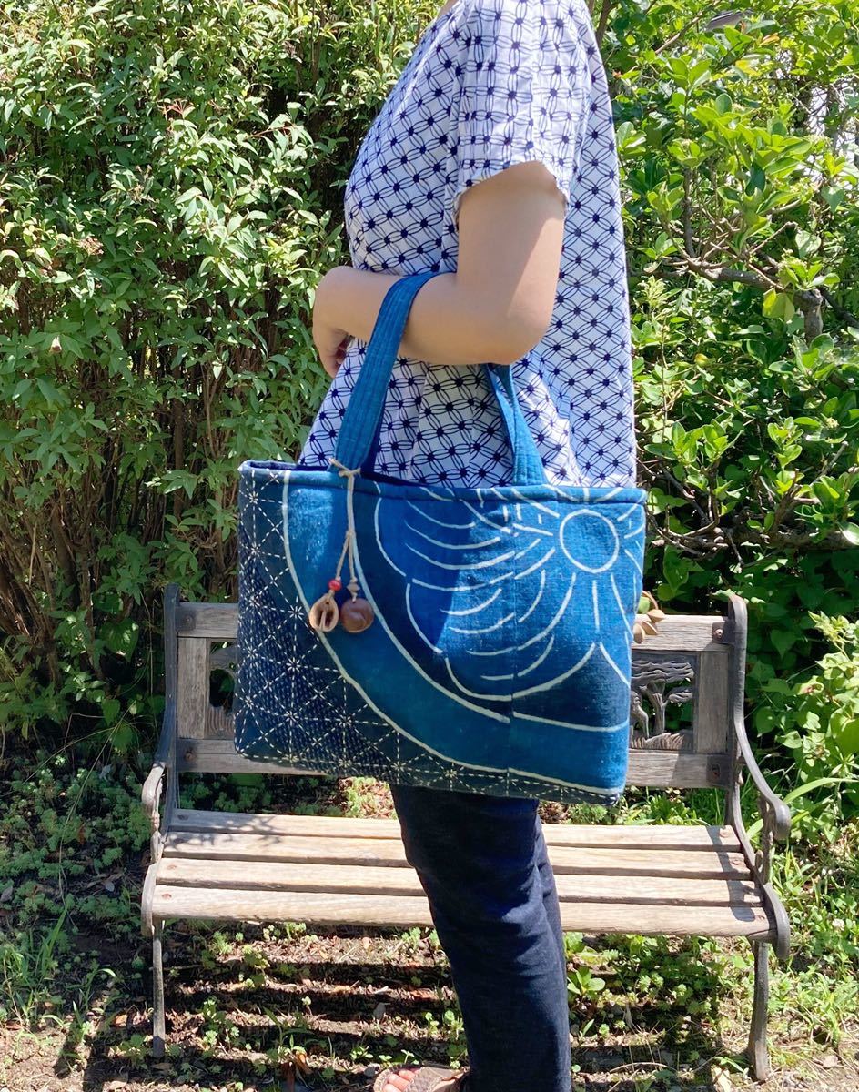 chibisix◇◇ハンドメイド 古布 バッグ◇◇筒描き 藍染め 刺し子 襤褸 