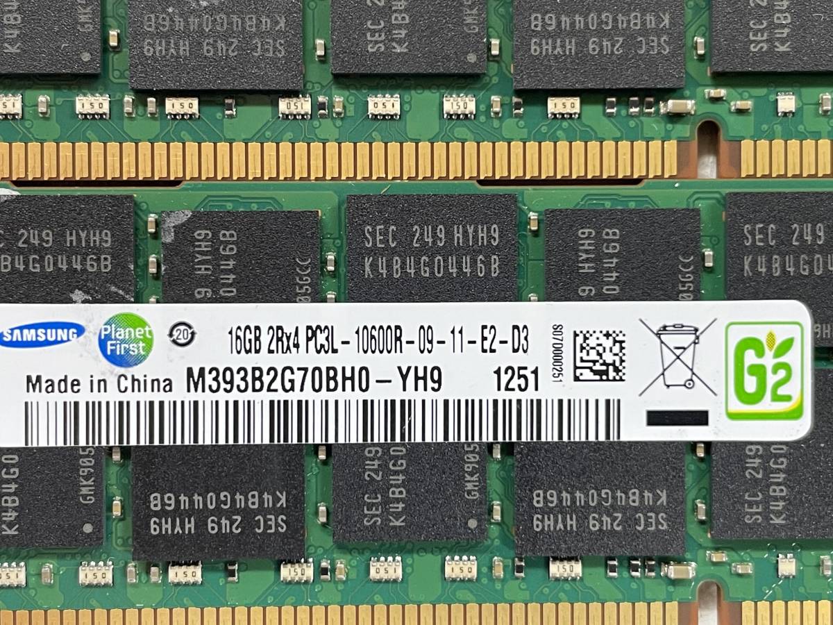 samsungサーバー用メモリ16GB PC3L-10600 ECC 7枚セット 16GB×8枚組】美品 SAMSUNG PC3L-10600R-09-12-E2-D3 計8枚中古メモリ