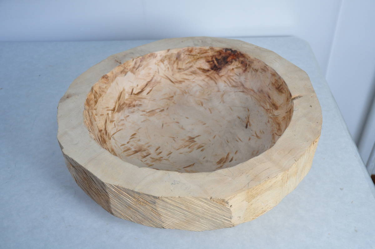 無垢木製 1枚板くり抜き こね鉢 45cm 天然木 手打ち蕎麦 うどん 荒削り 