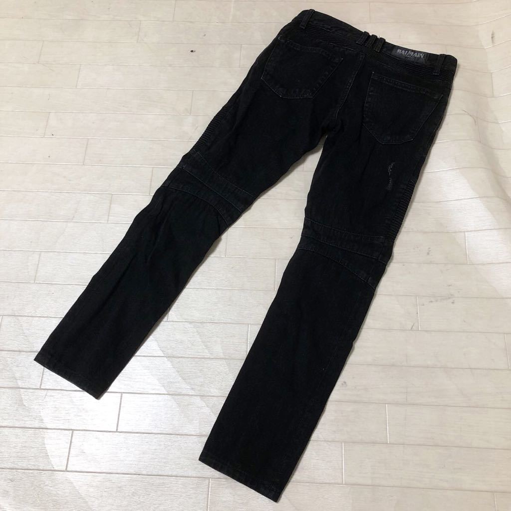 BIKER バイカーデニム BALMAIN（バルマン）SLIM (スリム JEANS 国内正規品 2786★ BALMAIN バルマン バイカー デニムパンツ ジーンズ ダメージ加工 28 メンズ ブラック