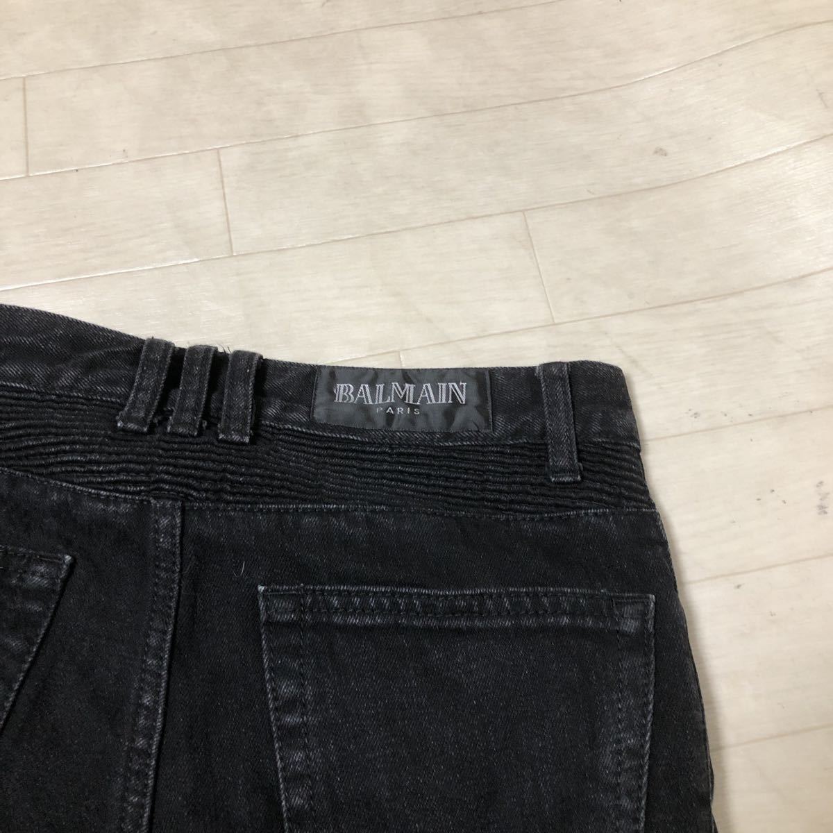 BIKER バイカーデニム BALMAIN（バルマン）SLIM (スリム JEANS 国内正規品 2786★ BALMAIN バルマン バイカー デニムパンツ ジーンズ ダメージ加工 28 メンズ ブラック