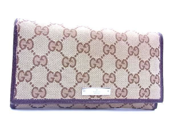 本物保証，送料無料 1円 GUCCI グッチ 244946 0959 GGキャンバス&times;レザー 二つ折り 長財布 ウォレット 札入れ 小銭入れ メンズ ブラウン系 AB3829Uオ(女性用財布)｜売買されたオークション情報、yahooの商品情報をアー 服飾小物