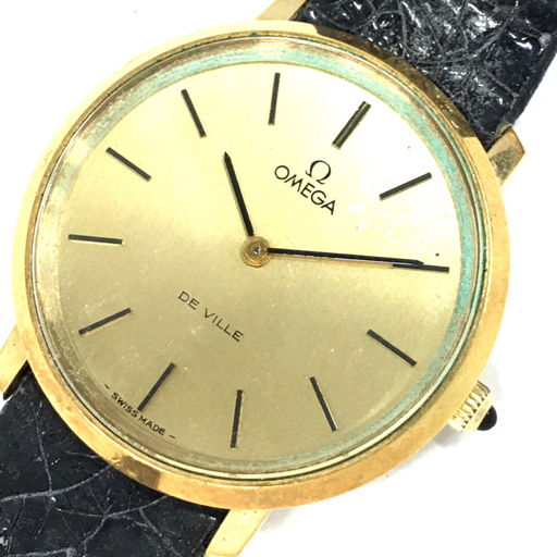 オメガ 腕時計 デヴィル Deville ラウンド ゴールド金具 手巻き メンズ 社外 レザーベルト 稼働 OMEGA QT075-190