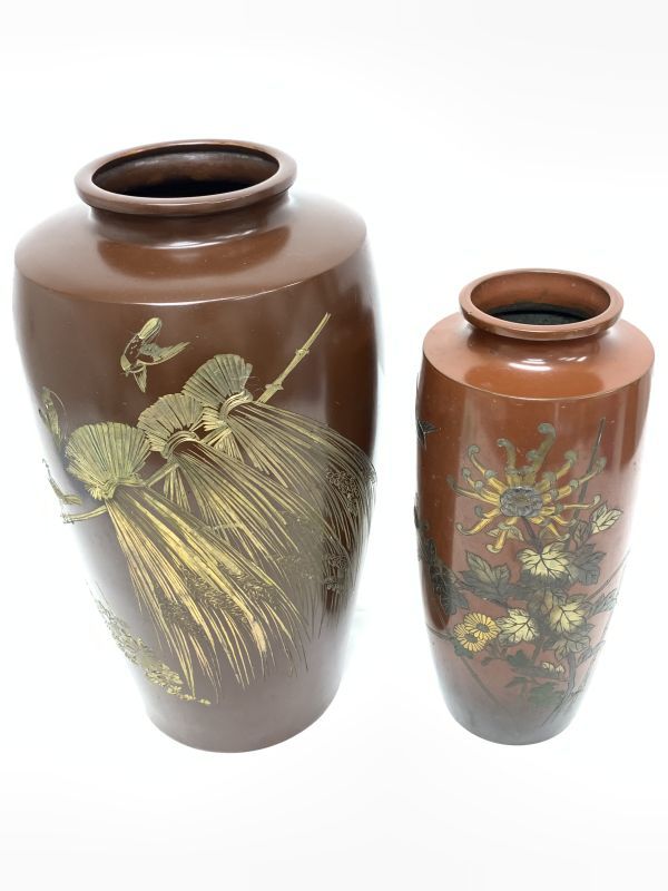 旧家蔵出 銅製 在銘 花器 花瓶 古玩 花瓶 花入 在銘 花瓶，古銅製，（