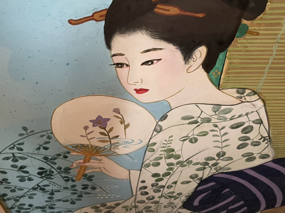 蔵出し！！真作！！ 宮下柚葵 「萩」 夏の風物画！！伊東深水門下 美人