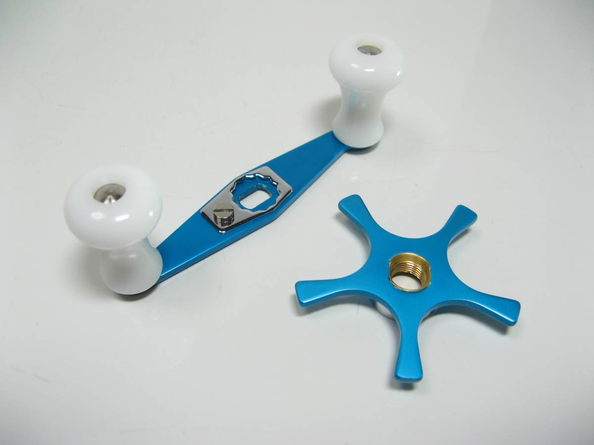 ABU Ambassadeur 80mm ハンドル +ホイール アブ アンバサダー2500C等 ベイビーブルー サイモン製 5－④