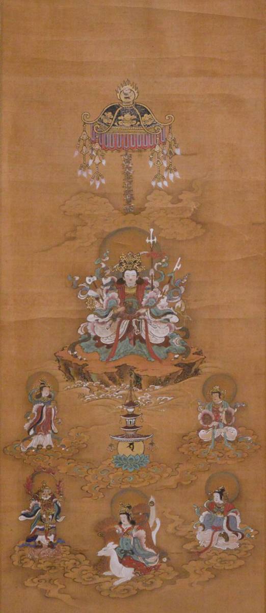 瓢】仏画 「金光明最勝王経曼荼羅図」 絹本 弁財天曼荼羅 宝塔 仏像 古