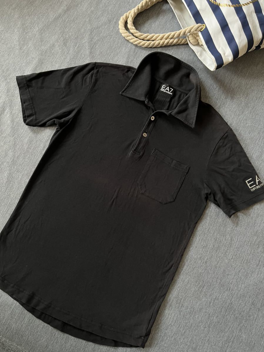  超 正規 エンポリオアルマーニ EMPORIO ARMANI 豪華フェルトロゴプリント 高品質ストレッチDRY半袖ポロシャツ sizeS 175/95A ブラック(半袖Tシャツ)｜売買されたオークション情報、yahooの商品情報を 男性用