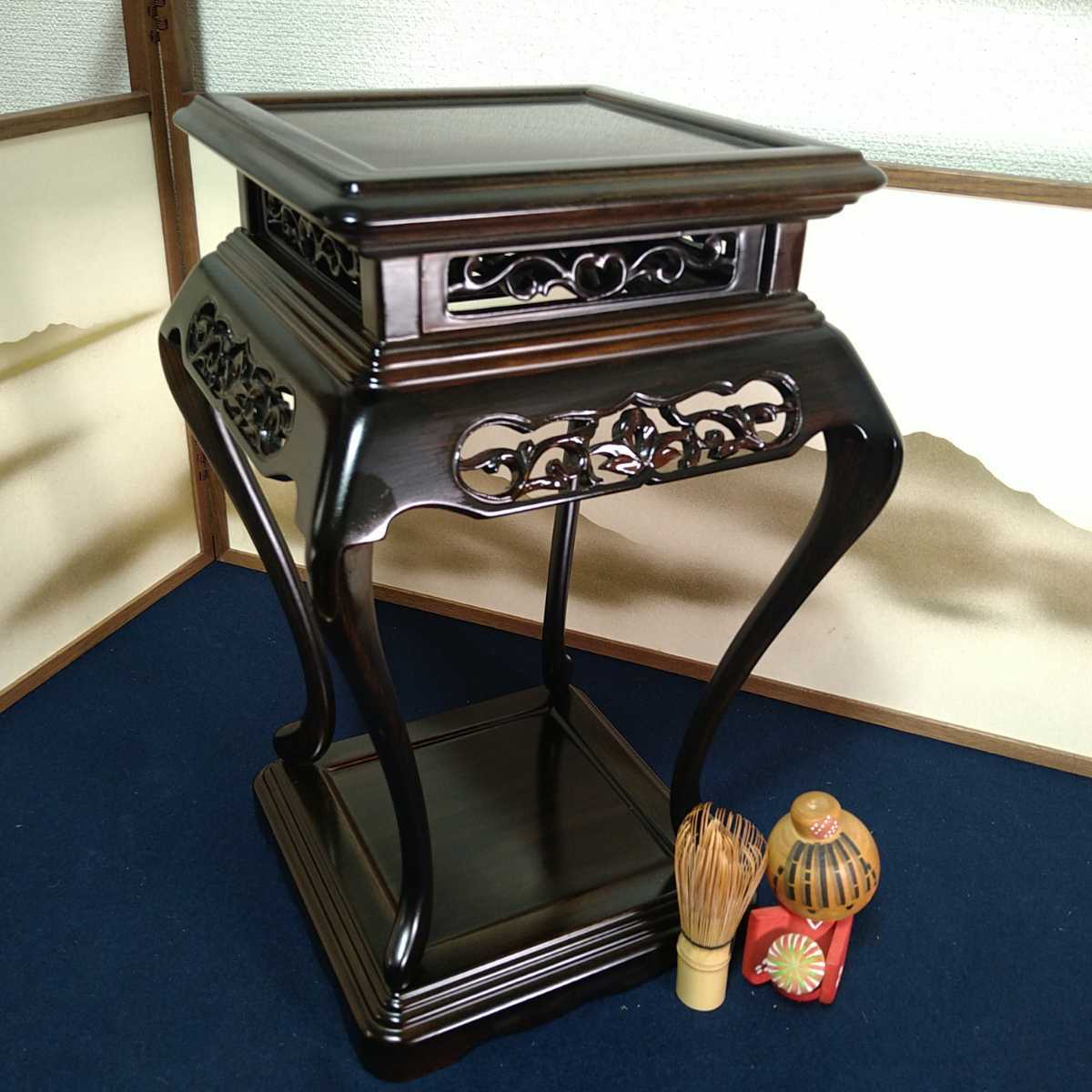 AA38 高飾二重天 縞黒檀 紫檀 透かし彫り 黒檀 飾り台 香台 花台 AA38 高飾二重天 縞黒檀 紫檀 透かし彫り 黒檀 飾り台 香台 花台