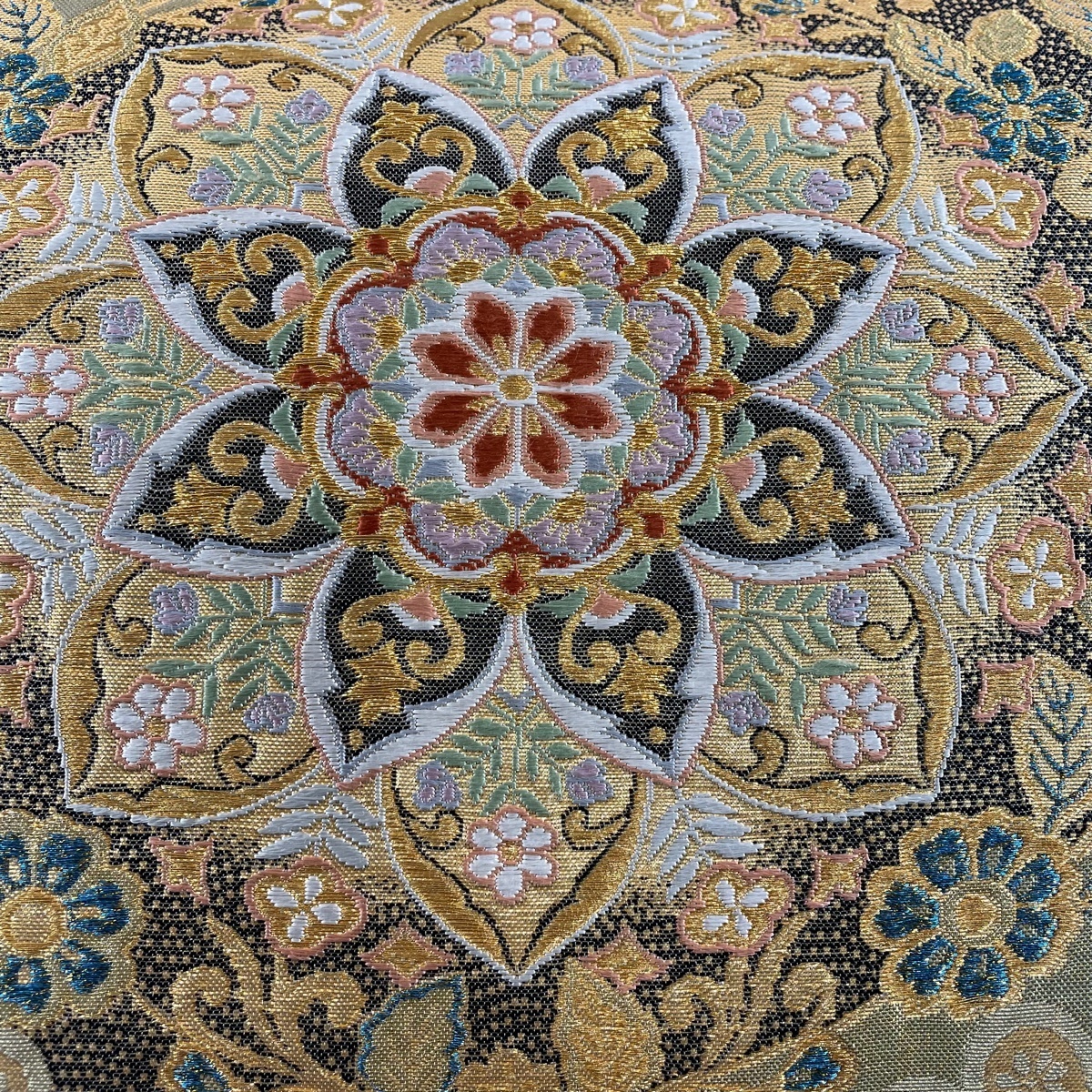 お買い得,定番 袋帯 秀品 華文 花唐草 金銀糸 刺繍 灰緑 六通 お買い得,定番 袋帯 秀品 華文 花唐草 金銀糸 刺繍 灰緑 六通