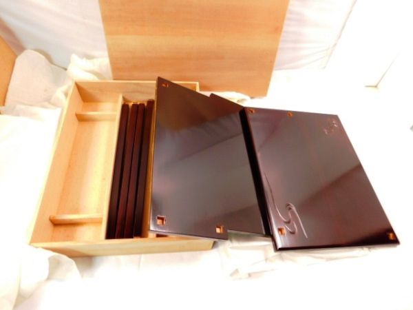 20★山雲棚 茶道具 分解 2段 木製 茶系 平安昭鳥？斎？ 漆? 棚板2枚 脚4本/木箱入り★送料870円~