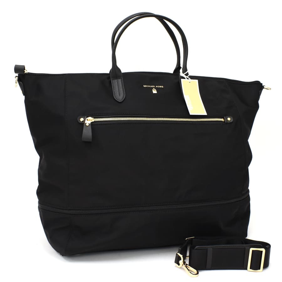 1円 ◆未使用品 MICHAEL KORS マイケルコース 2WAYトートバッグ ショルダー ボストン トラベル 30F7GO2T4C ナイロン レザー ブラック◆Blmm