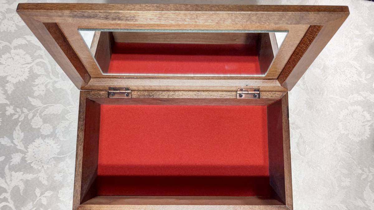 箱根寄木細工 鏡付き 箱（23.3×13.2×7㎝） ハネ鏡 箱根寄木