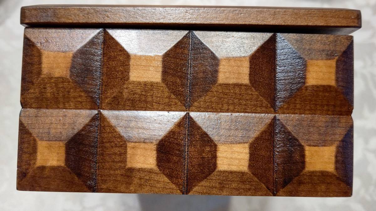 箱根寄木細工 鏡付き 箱（23.3×13.2×7㎝） ハネ鏡 箱根寄木