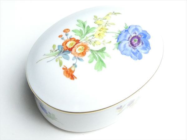 k176 Meissen マイセン 三つ花 オーバル ボックス 小物入れ 蓋物