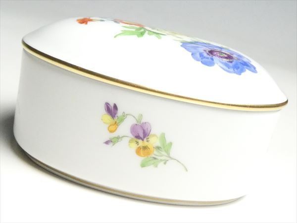 k176 Meissen マイセン 三つ花 オーバル ボックス 小物入れ 蓋物