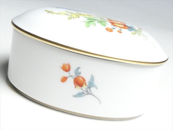 k176 Meissen マイセン 三つ花 オーバル ボックス 小物入れ 蓋物