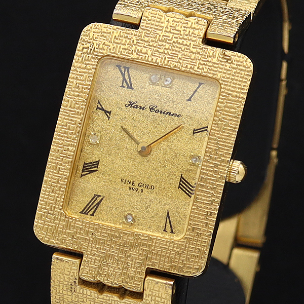 1円◇正規品【Hari Corinne】FINE GOLD 999.9 石付 スクエア ゴールド