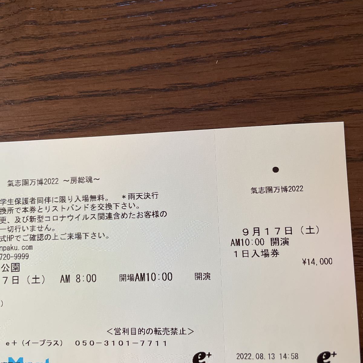 氣志團万博2022 初日(17日分)入場券 チケット 1枚 10，000円