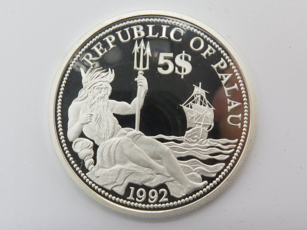 1円～ おたからや☆W0808-11 パラオ カラー銀貨 5ドル 1992年 海洋