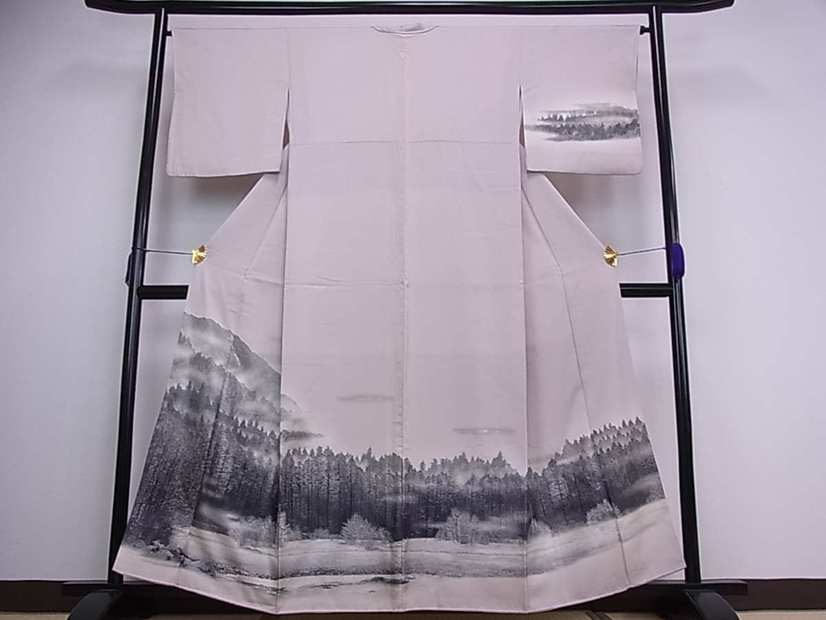 平和屋着物■訪問着　中国国宝刺繍　乱針刺繍　水辺草木文　暈し染め　銀彩　逸品　tx2391 相良刺繍 訪問着 中国三大刺繍 新作情報芸術的な刺繍を生み出す中国の人間国宝と呼ばれる 秋 逸品