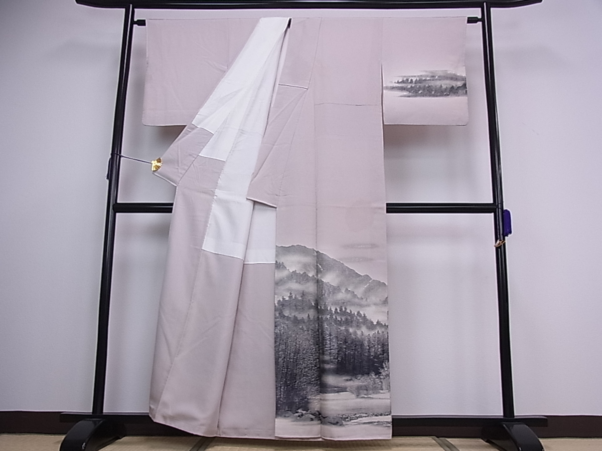 平和屋着物■訪問着　中国国宝刺繍　乱針刺繍　水辺草木文　暈し染め　銀彩　逸品　tx2391 相良刺繍 訪問着 中国三大刺繍 新作情報芸術的な刺繍を生み出す中国の人間国宝と呼ばれる 秋 逸品