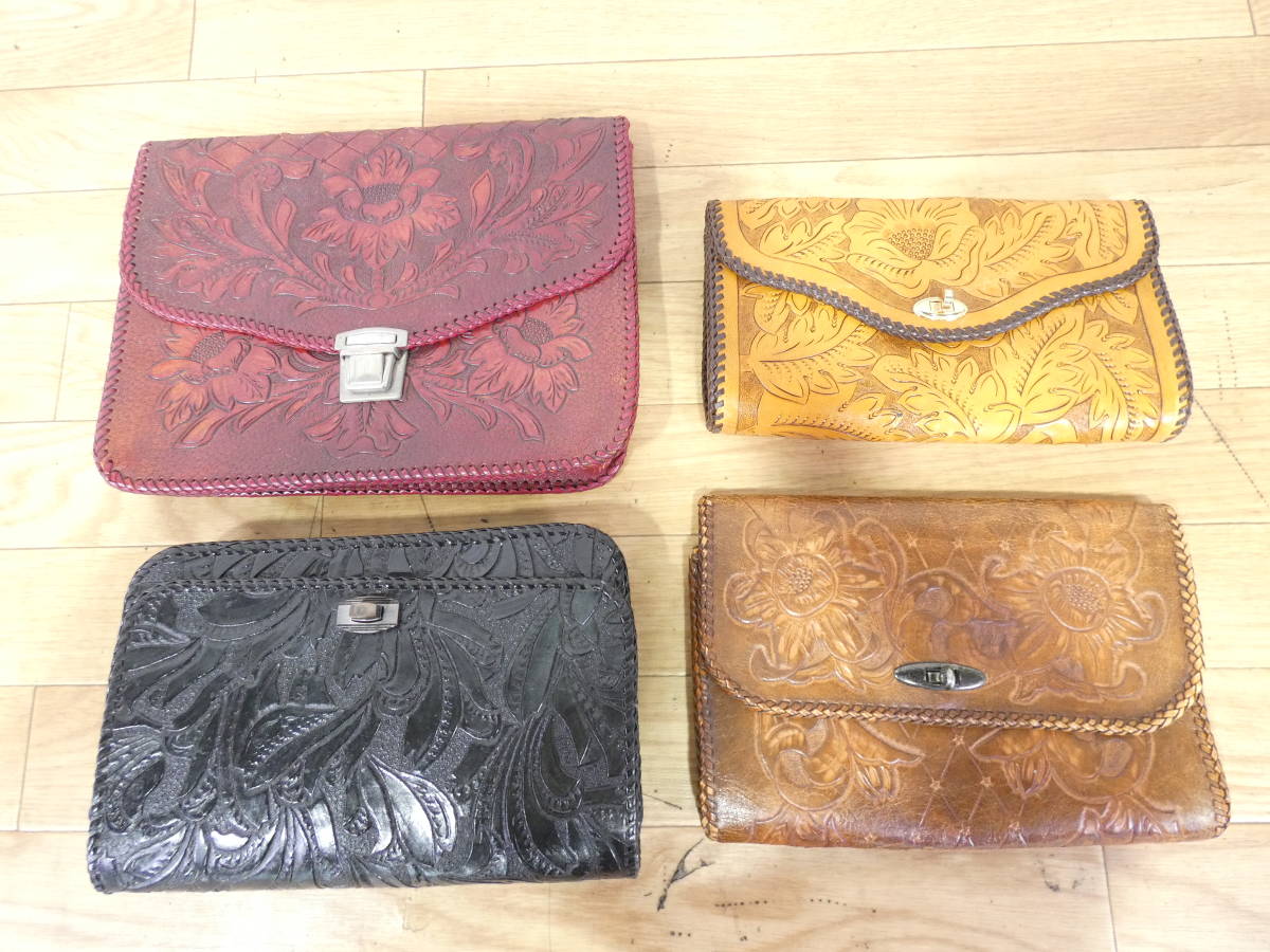 ▲カービングレザー 色々 22点まとめて ハンドバッグ/ポーチ/ポシェット/ベルト/財布など レザーベルト ※中古品 ＠140 - | 期間限定 HIGH CAMP REN《ポーチ》柔らかい革の質感とシンプルなデザインのレザー
