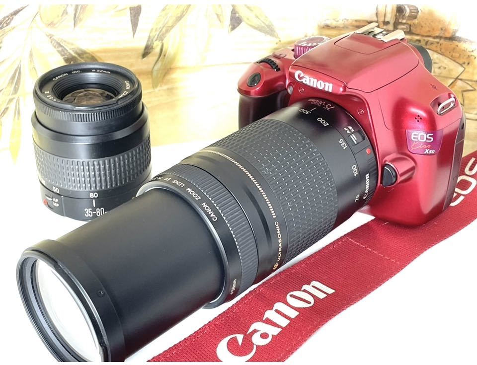 週末限定値下 キャノン Canon EOS Kiss X50 300mm超望遠ダブルレンズ 元箱