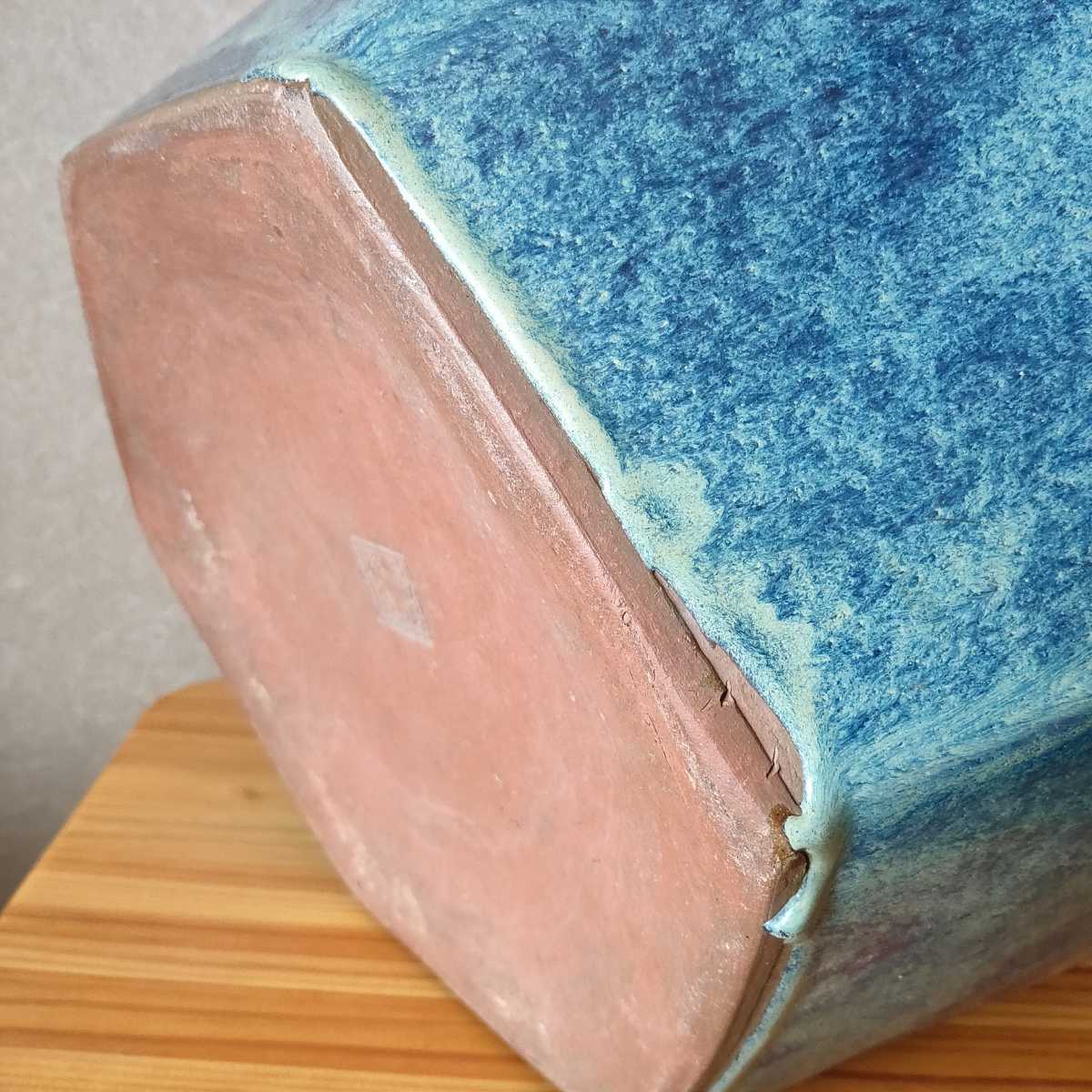収蔵家放出の珍品 葛明祥造 海鼠釉 六角火鉢 直径37cm 中国美術 煎茶 