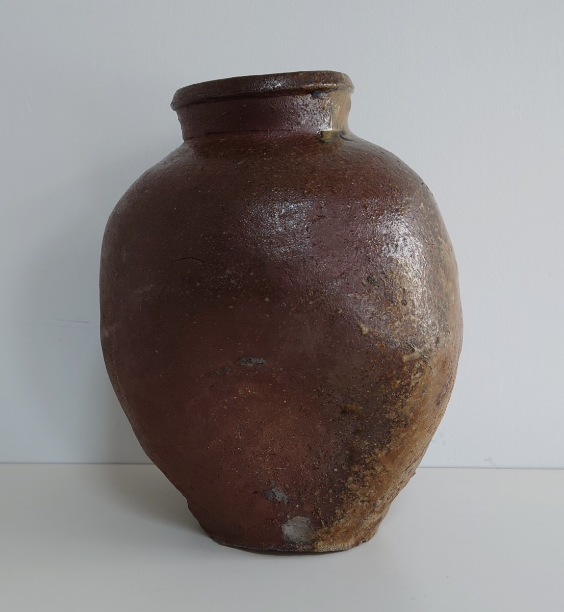 レア珍品 鎌倉 室町時代 越前焼広口小壺19.5cm猫掻き三日月窯印 侘 寂