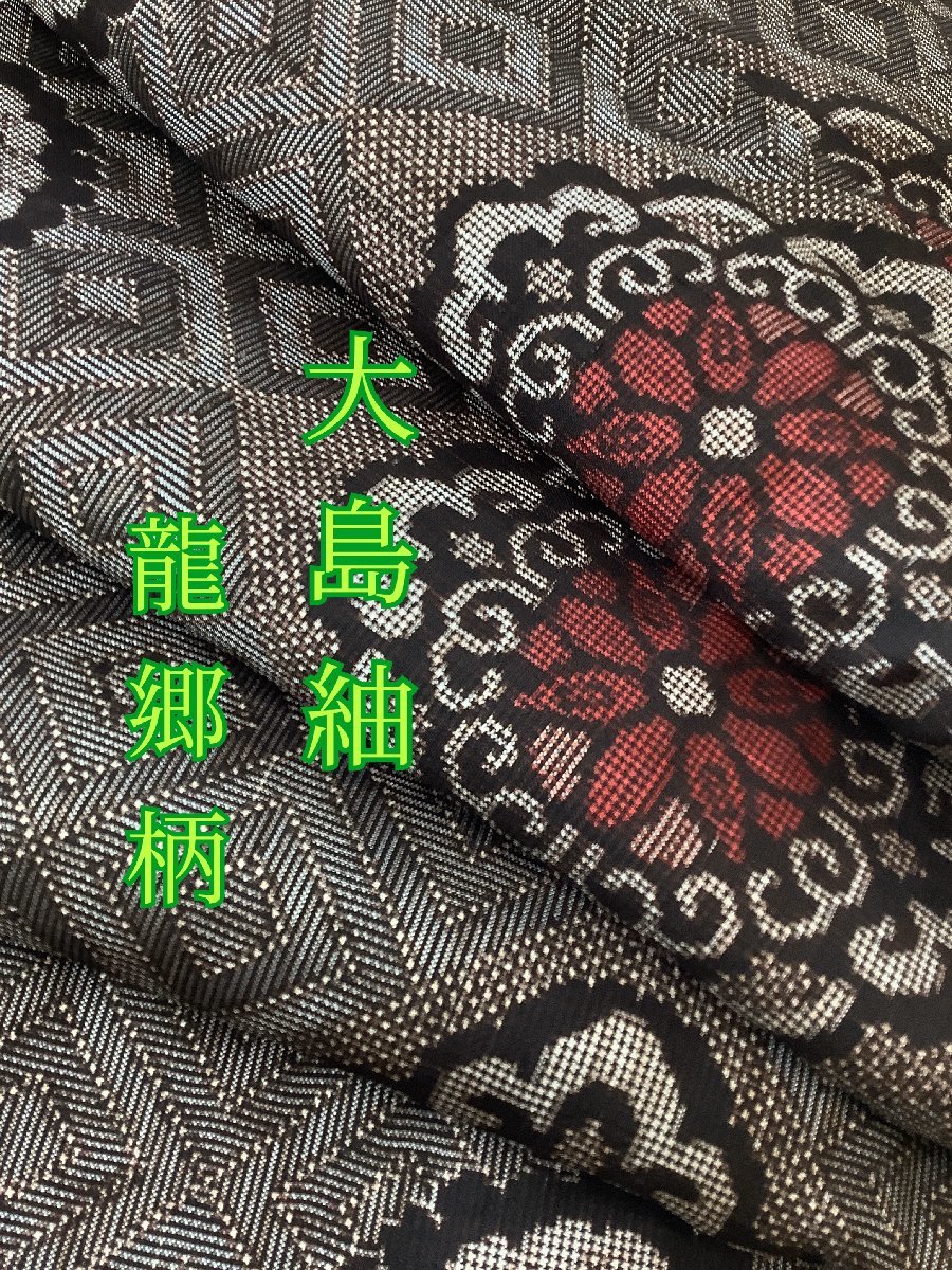 きものcocon★大島紬★龍郷柄/しつけ糸付き/正絹/こげ茶系/身丈154/裄66.5【8-24-5K-1033-i】