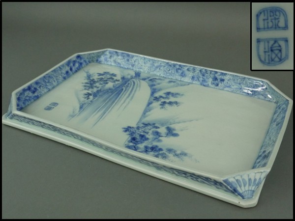 超激得，100%新品 ａ 珍品 平戸焼 細密画 染付滝模様長方形隅切蛸唐草平飾皿/額皿 幕末 ｔ-51(その他)｜売買されたオークション情報、yahooの商品情報をアーカイブ公開 - オークファン 陶磁一般