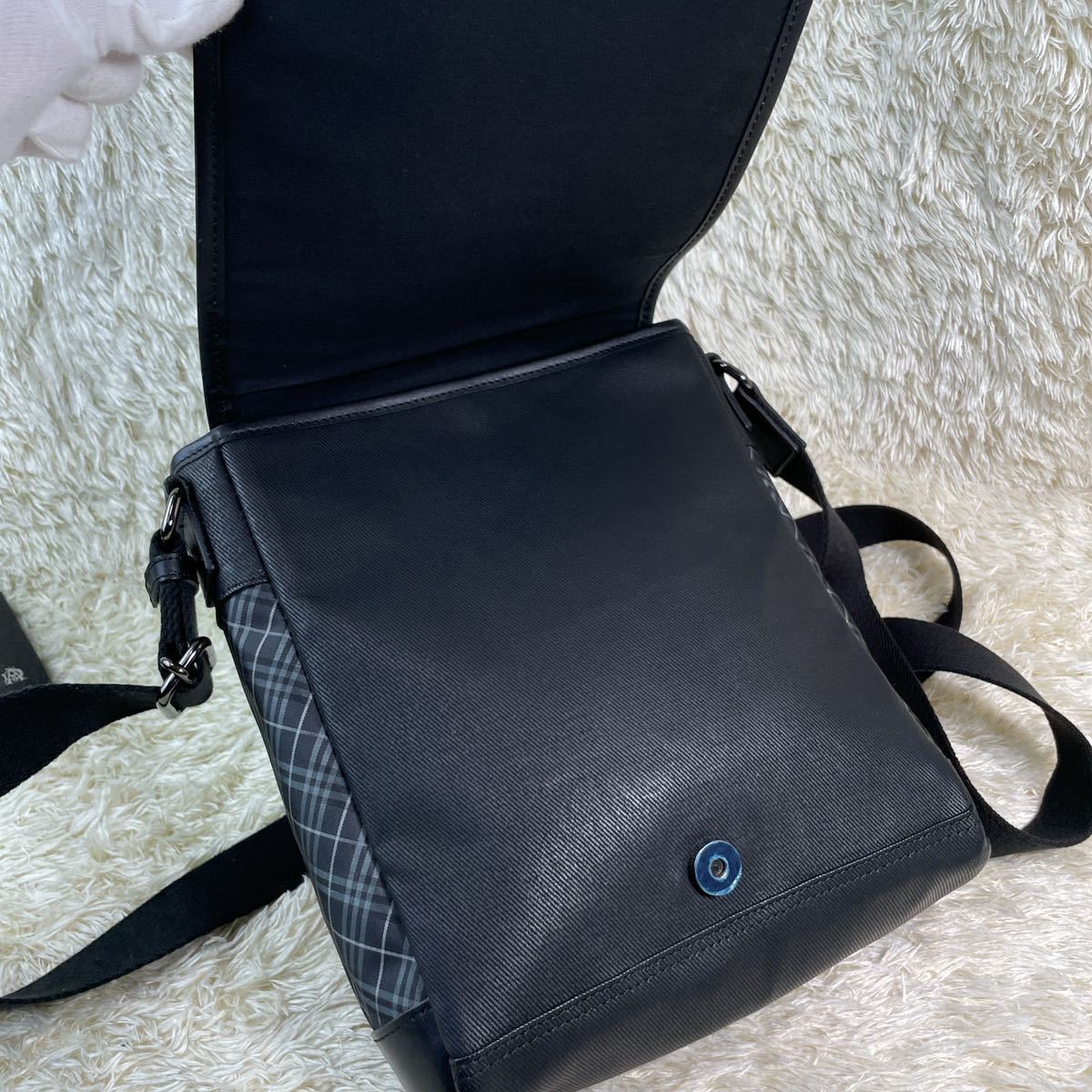 1円【新品同様・超稀少】BURBERRY BLACK LABEL バーバリーブラックレーベル ショルダーバッグ メッセンジャーバッグ ノバチェック ブラック