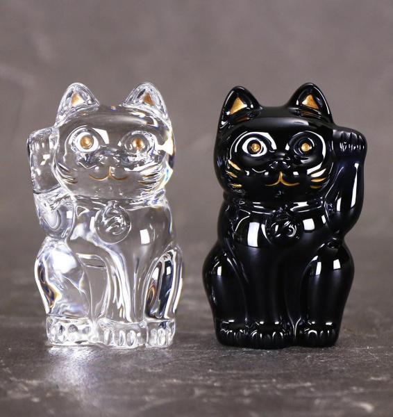 【真作】【WISH】バカラ Baccarat クリスタルガラス 王侯貴族御用達「まねき猫 二体」ガラス工芸 専用箱 開運招福 ◆猫人気作　 #22076038
