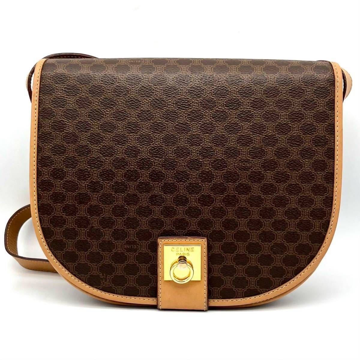 1円 美品 CELINE セリーヌ マカダム PVC×レザー ショルダー バッグ 