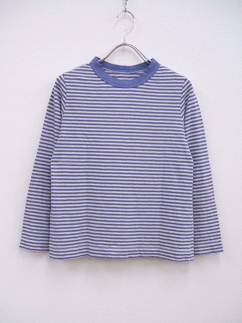 2-0902M♪ 45R/45rpm 天竺ボーダーの四角Tシャツ 定価13200円 長袖Ｔシャツ ブルー ホワイト フォーティーファイブアールピーエム 201300